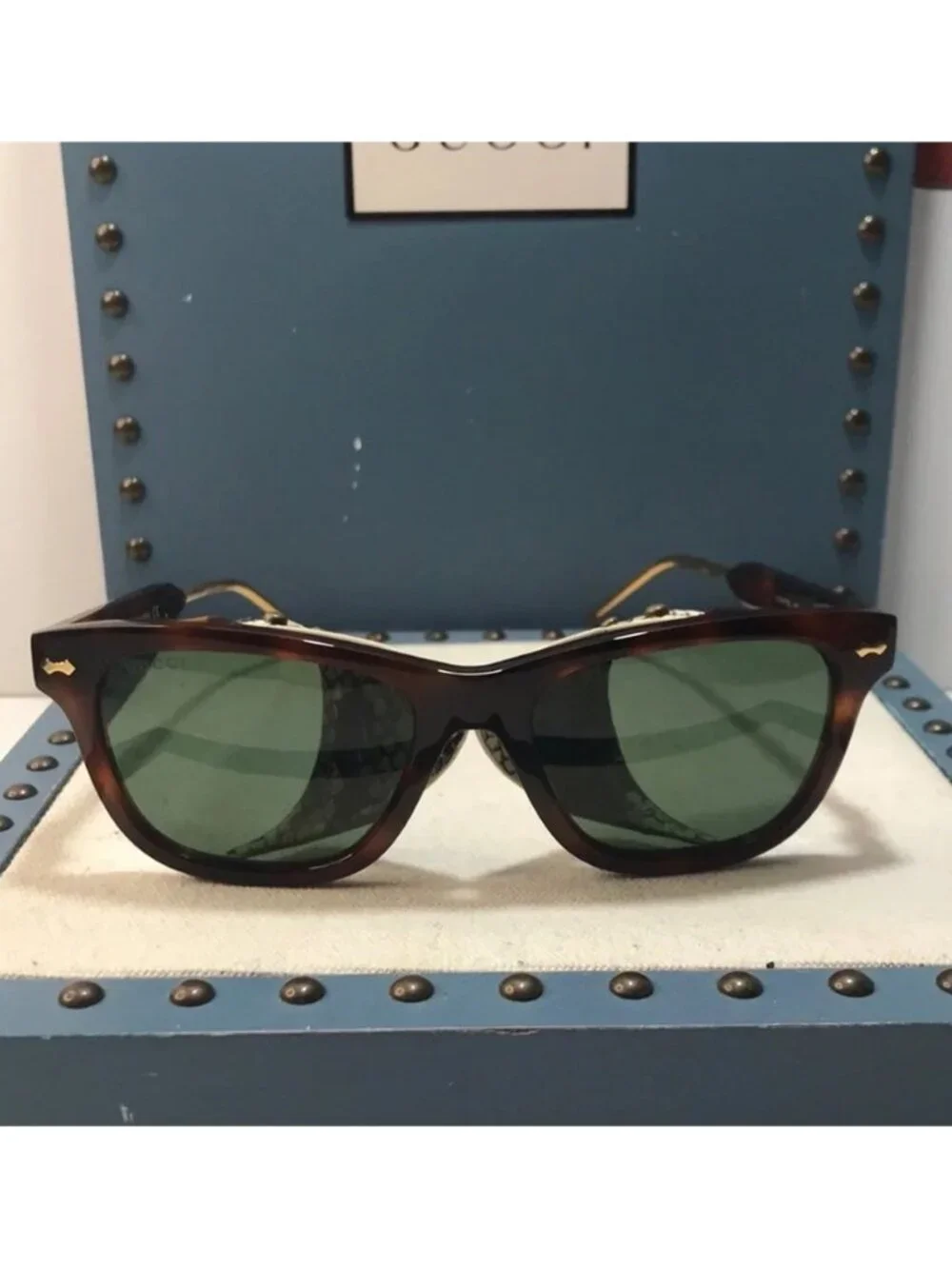 New Authentic Gucci  GG0671s 002 Tortoiseshell Sunglasses with Green Lenses